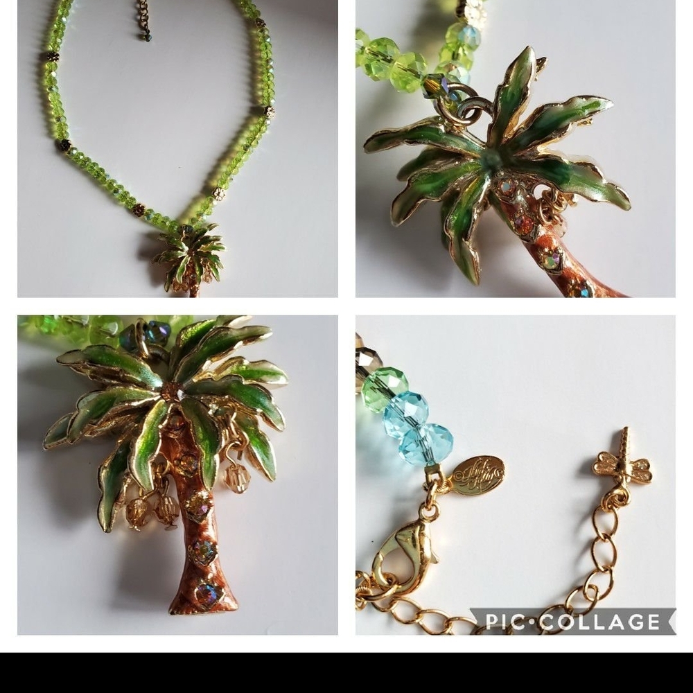 Kirks Folly Green/Blue Australian Crystal/Enamel Palm Necklace $128.00